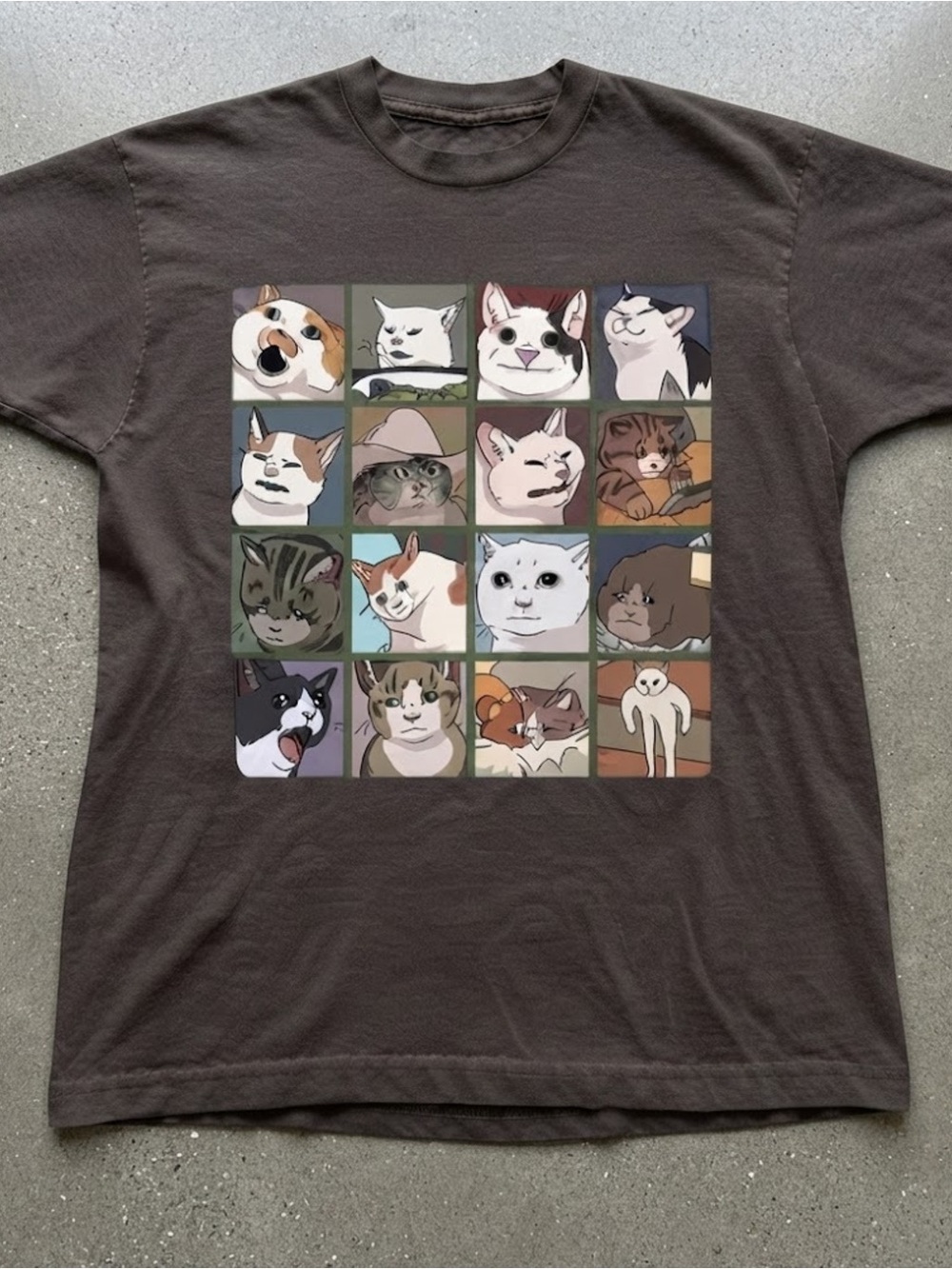 Funny Crying Cat Memes Grid Graphic Art Print Gildan T-Shirt